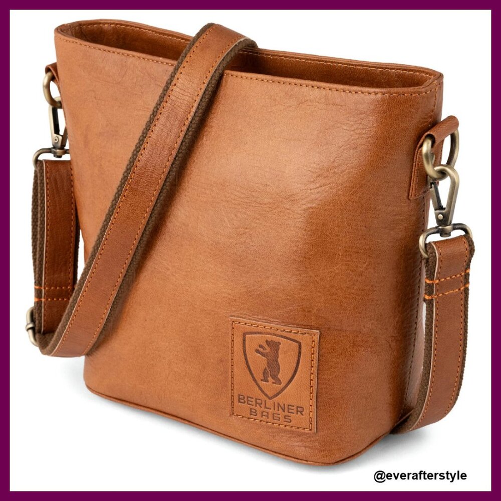Vintage Leather Shoulder Bag Small Tote Bucket Crossbody Chic Minimal